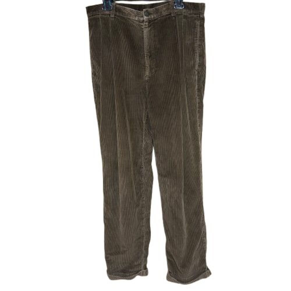 VTG Jos. A. Bank Corduroy Pants Mens 34x32 Brown Straight Cuffed Pleat Chinos